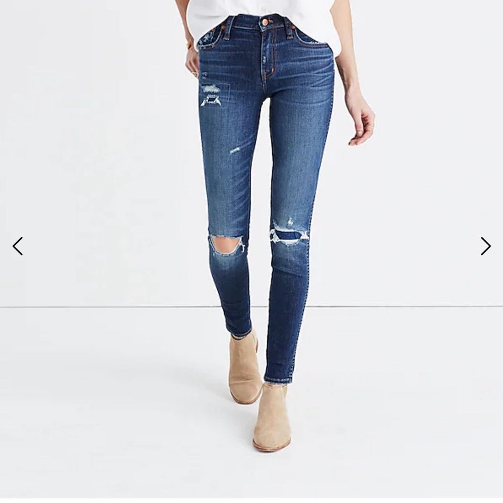 Madewell High-Riser Skinny Distressed Ripped Medium Wash Boot Jeans Size 28 Tall